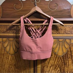 pink savvy strappy padded sports bra tank